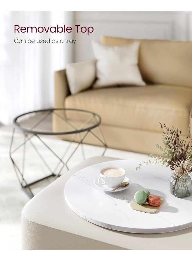 VASAGLE Set of 2 Round Coffee Tables - Nesting Side Tables with Removable Tray Tops & Geometric Steel Frame - Modern Living Room Furniture - White/Black - Image 4